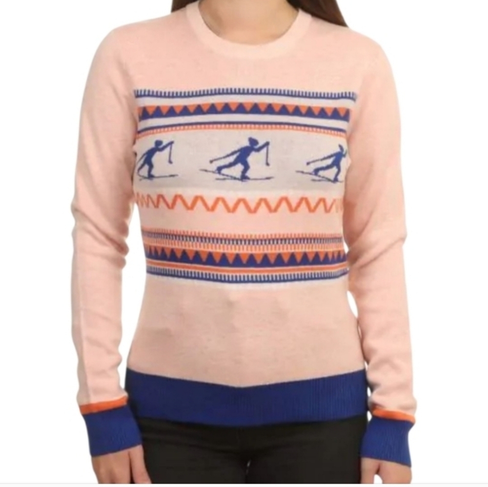 NWT, Kavu, Hillrose Sweater Apres Ski, Peach/Blue, Size Medium, MSRP $85